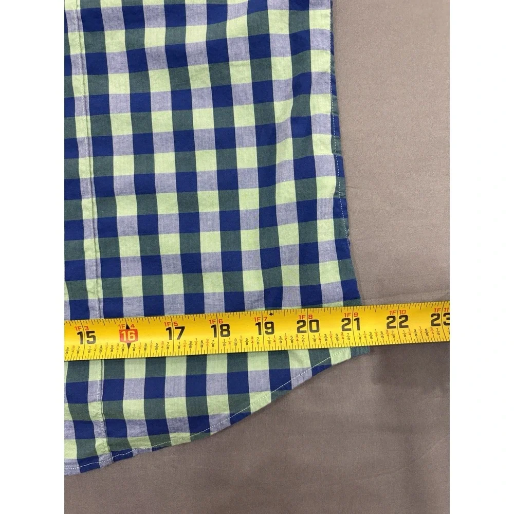 Banana Republic Men's Large L Green Blue Plaid Button Front Short-Sleeve Shirt